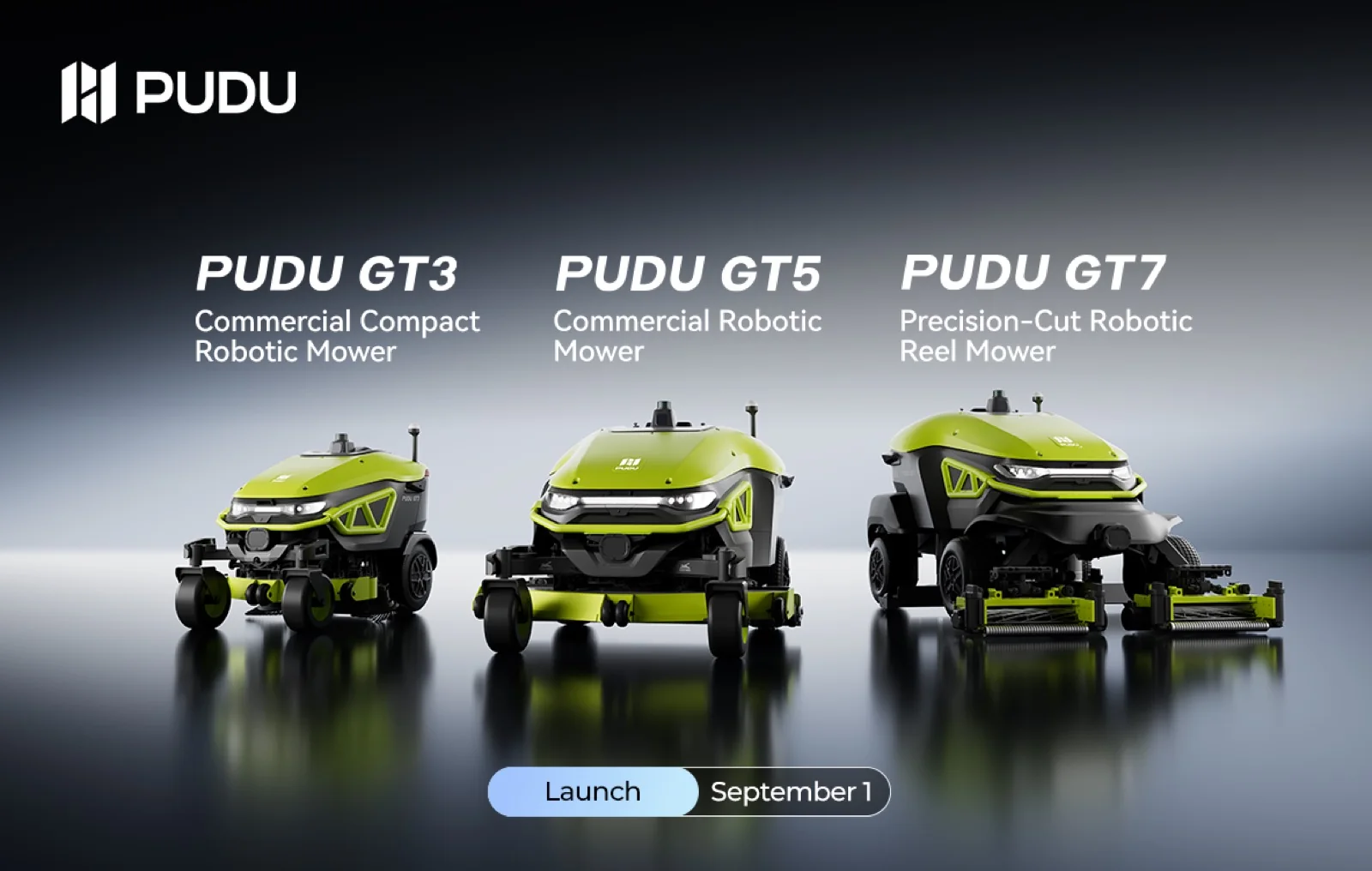 The Pudu GT3, GT5 and GT7 commercial robotic mowers